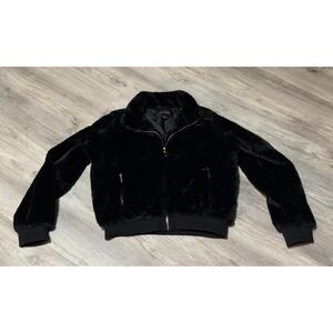 Ambience Outerwear Women's Black Faux Fur Soft Fluffy Jacket‎ sz Large Full Zip